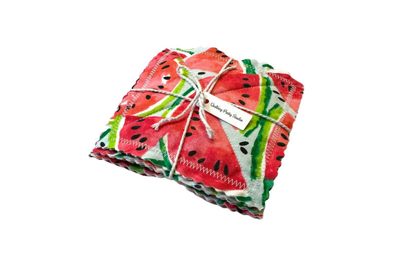Autumn Leaves Rag Quilt Coaster Set. Set of 4.