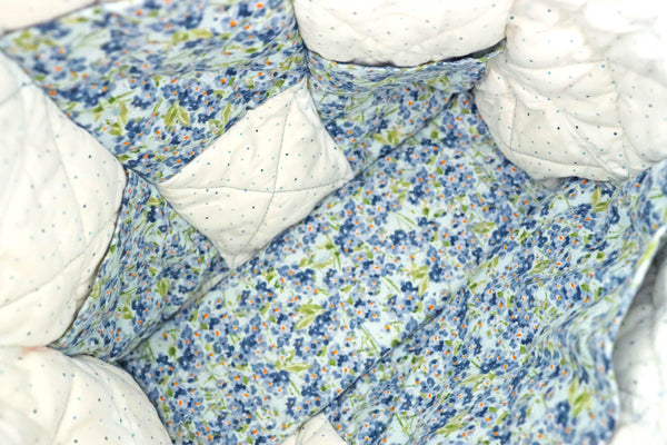 Floral Blue and Pin Dots Rag Quilt Tote