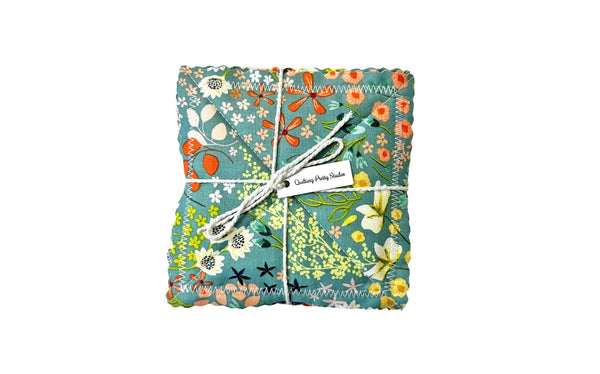 Teal Green Floral Coaster Set