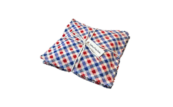 Red and Blue Check Patriotic Coaster Set