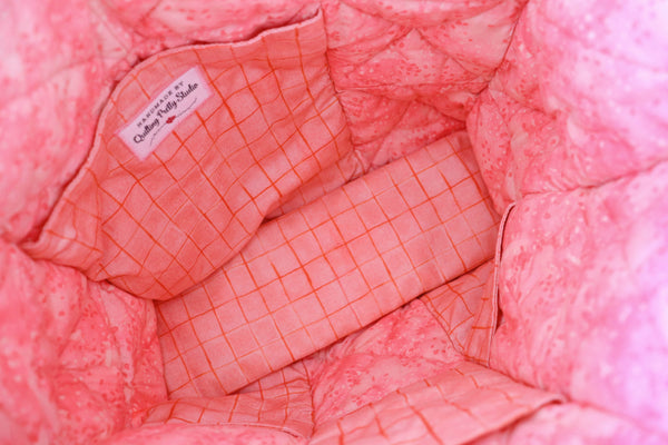 Melon Pink Floral Rag Quilt Tote