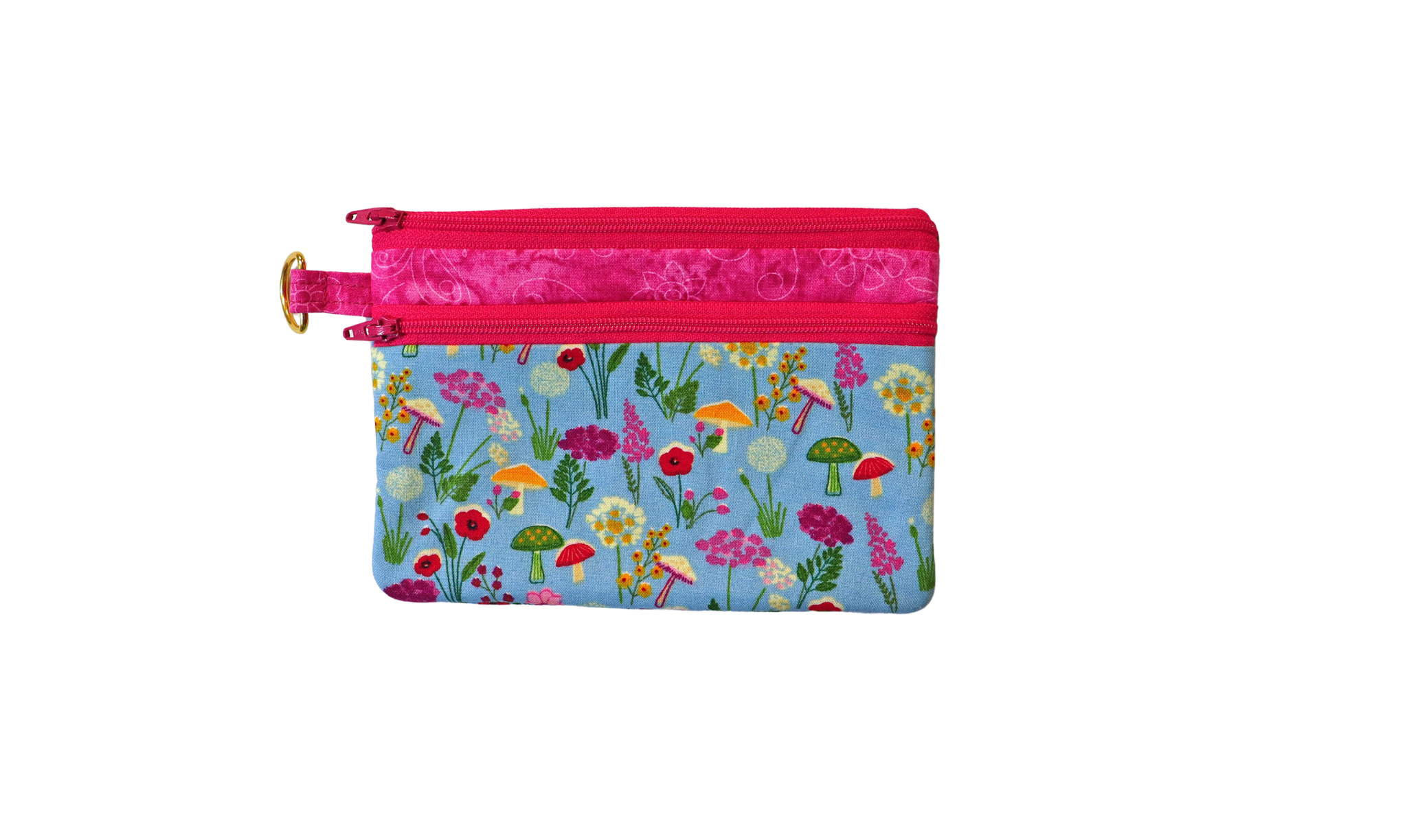 Mushrooms on Blue Double Zipper Pouch: Small or Large Bag