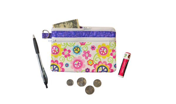 Peace Signs and Flowers Double Zipper Pouch: Small or Large Bag