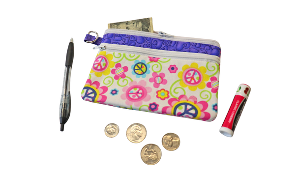 Peace Signs and Flowers Double Zipper Pouch: Small or Large Bag