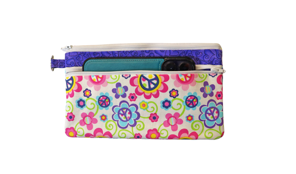 Peace Signs and Flowers Double Zipper Pouch: Small or Large Bag