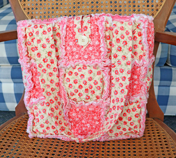 Pink Daisy Rag Quilt Tote