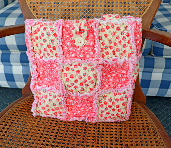 Pink Daisy Rag Quilt Tote