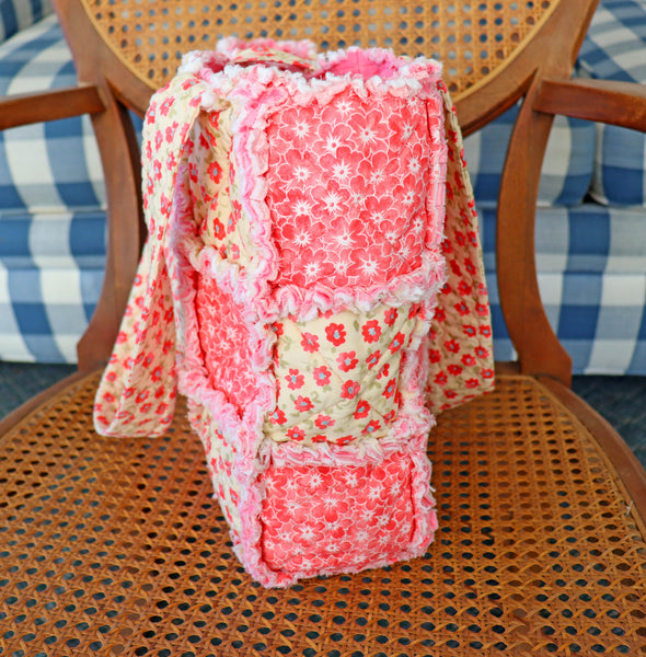 Pink Daisy Rag Quilt Tote
