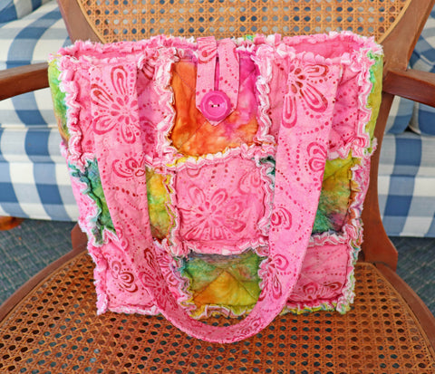 Colorful Pink Batik Rag Quilt Tote