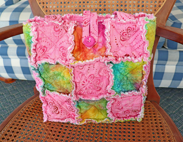 Colorful Pink Batik Rag Quilt Tote