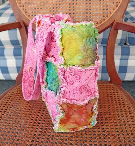Colorful Pink Batik Rag Quilt Tote