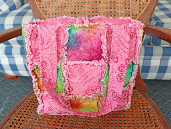 Colorful Pink Batik Rag Quilt Tote