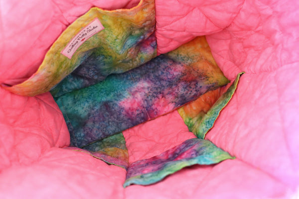 Colorful Pink Batik Rag Quilt Tote