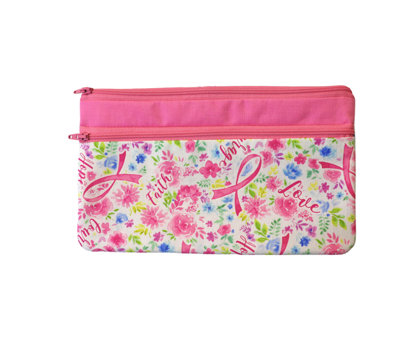 Pink Ribbon Double Zipper Pouch