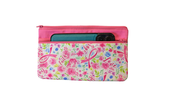 Pink Ribbon Double Zipper Pouch