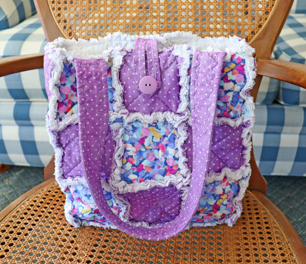 Purple Floral Rag Quilt Tote