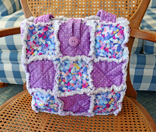 Purple Floral Rag Quilt Tote