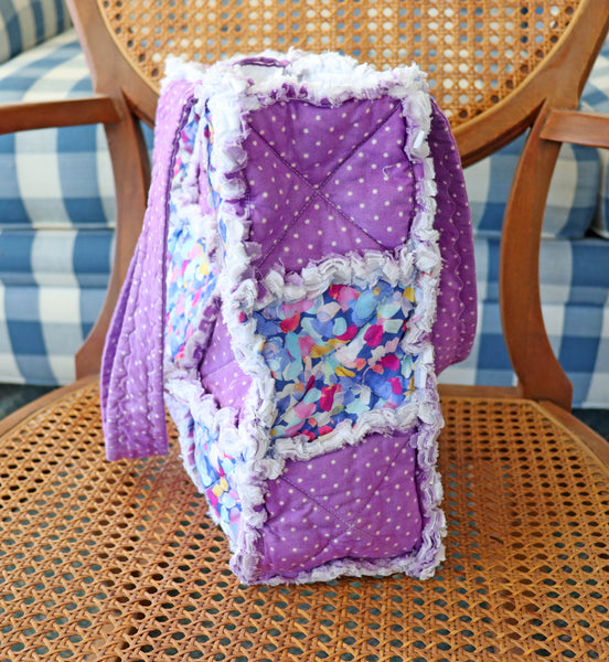Purple Floral Rag Quilt Tote