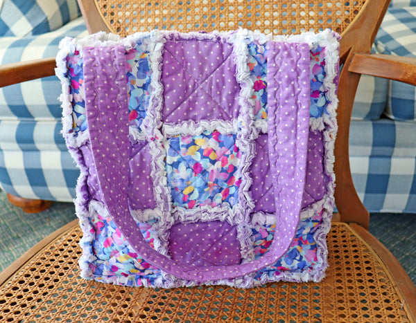Purple Floral Rag Quilt Tote