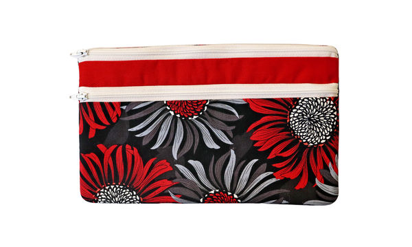 Red and Black Daisy Double Zipper Pouch