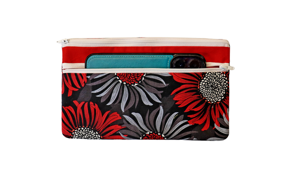 Red and Black Daisy Double Zipper Pouch