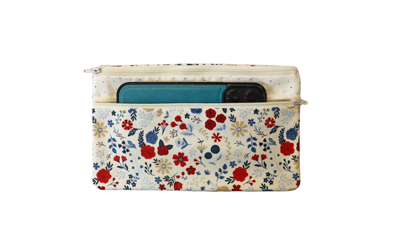 Red White and Blue Floral Double Zipper Pouch