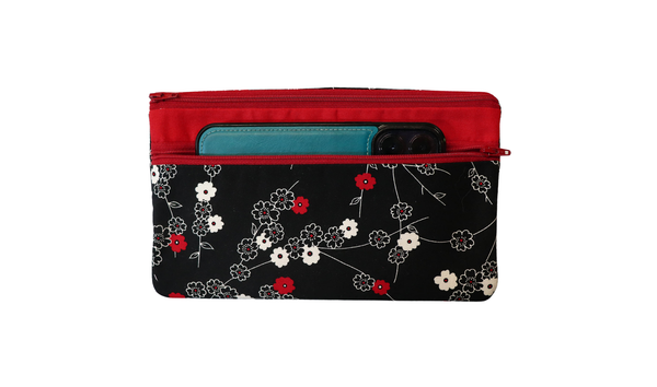 Red and Black Floral Double Zipper Pouch