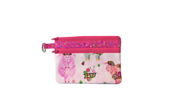 Knitting Sheep Double Zipper Pouch: Small or Large Bag