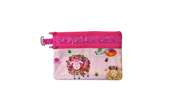 Knitting Sheep Double Zipper Pouch: Small or Large Bag