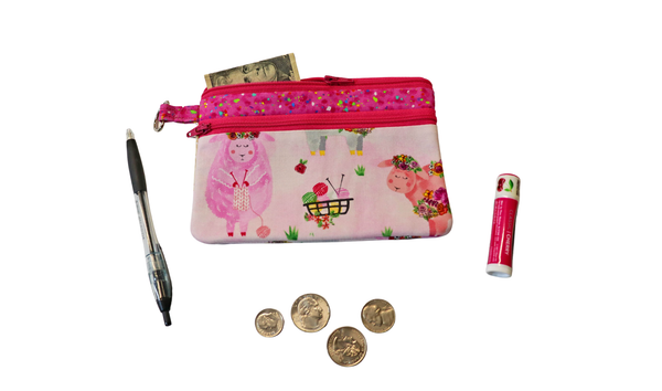 Knitting Sheep Double Zipper Pouch: Small or Large Bag