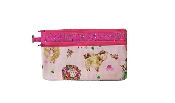 Knitting Sheep Double Zipper Pouch: Small or Large Bag
