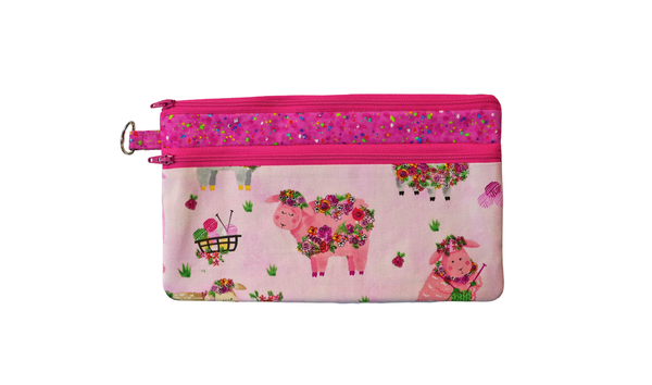 Knitting Sheep Double Zipper Pouch: Small or Large Bag