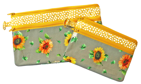 Sunflower and Dot Zipper Pouch: Small or Large Bag