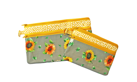 Sunflower and Dot Zipper Pouch: Small or Large Bag