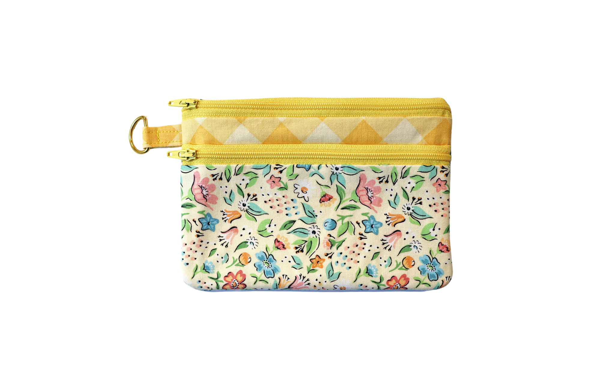 Yellow and Pink Floral Zipper Pouch: Small or Large Bag