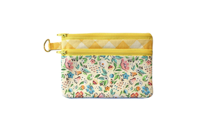 Yellow and Pink Floral Zipper Pouch: Small or Large Bag