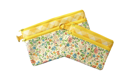 Yellow and Pink Floral Zipper Pouch: Small or Large Bag