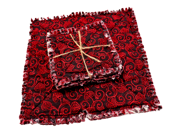 Red Hearts on Black Candle Mat