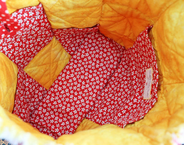Red Dots and Flowers Rag Tote, Apple Picking Bag, Tote for Fall, Rag Quilt Tote, Tote for Mom, Craft Tote, Tote Bag with Pockets