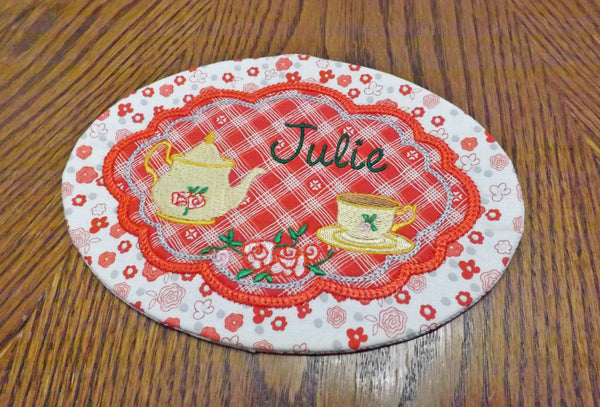 Personalized Mug Rug for the Tea Lover - Made to Order Embroidered Name or Initials