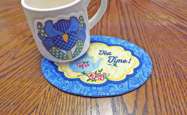 Blue Teapot Mug Rug - Quilted Coaster