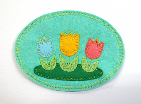Wool Felt Tulip Mug Rug: Embroidered Spring Coaster