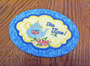 Blue Teapot Mug Rug - Quilted Coaster