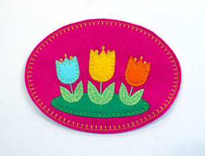 Wool Felt Flower Mug Rug - Pink Tulip Coaster