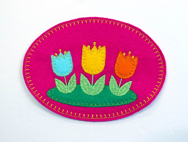 Wool Felt Flower Mug Rug - Pink Tulip Coaster