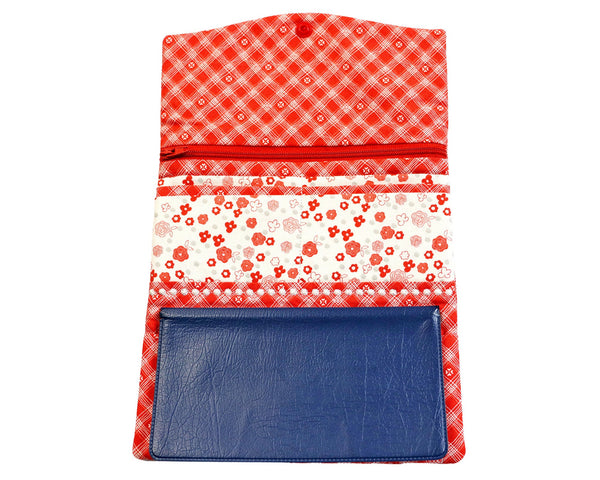 Red Flowers Fabric Wallet. Floral Quilted Wallet. Womens Wallet with Zipper. Trifold Wallet for Women. READY TO SHIP.