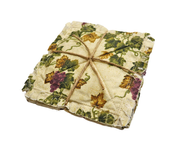 Grapevine Rag Quilt Coaster Set. Set of 4. Candle Mat Add On. Autumn Table Decor.