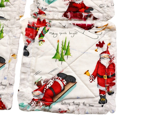 Christmas Retro Santa Rag Quilt Coaster Set. Set of 4. Santa Candle Mat Add On. Christmas Table Decor. Holiday Living Room Decor.