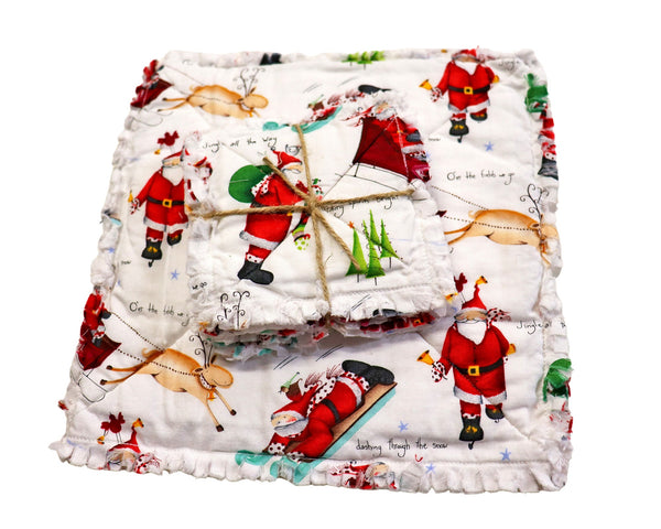 Christmas Retro Santa Rag Quilt Coaster Set. Set of 4. Santa Candle Mat Add On. Christmas Table Decor. Holiday Living Room Decor.