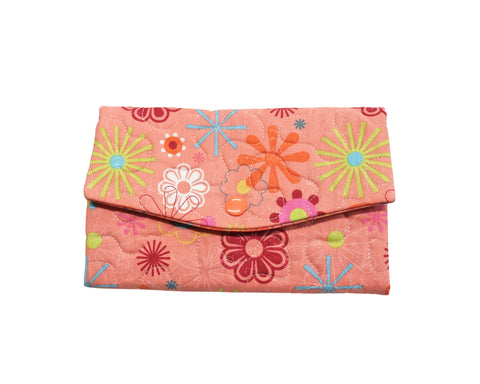 Melon Pink Fabric Wallet. Quilted Wallet. Womens Wallet with Zipper. Gift for Her. Zipper Wallet. Trifold Wallet for Women.